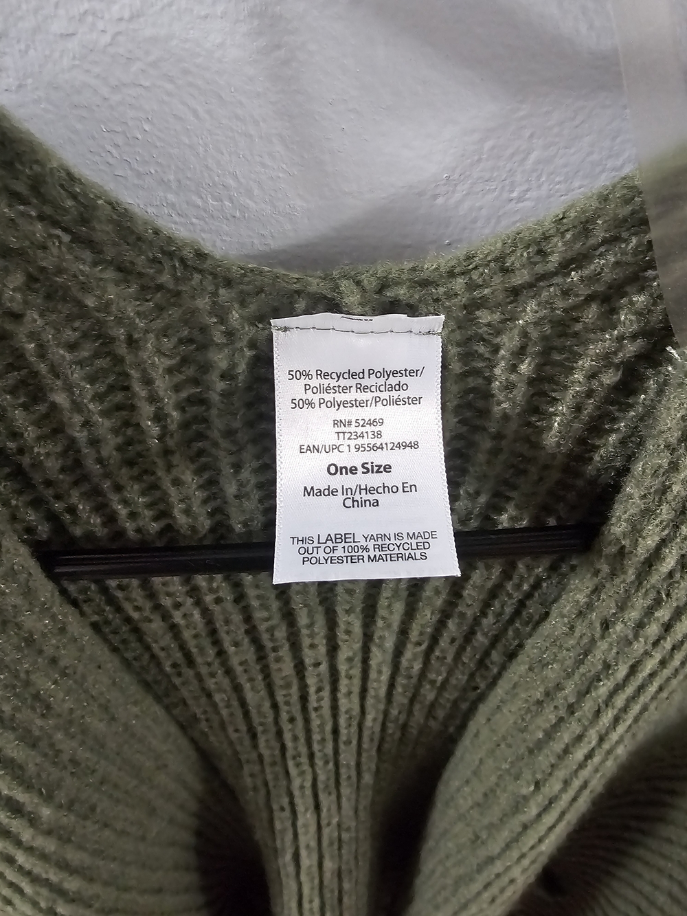 Open-Front Olive Ribbed Cardigan with Pockets - Picture 2 of 2